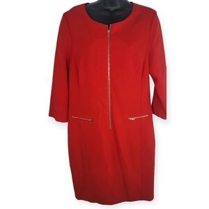 Ann Taylor Petite Zip Front Red 3/4 Sleeve Shift Dress Size 14P